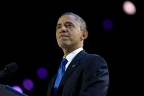President Barack Obama pauses as he speaks at the election night party at McCormick Place on Wednesday in Chicago. Obama defeated Republican challenger former Massachusetts Gov. Mitt Romney, but will that victory result in a less divided U.S.? (AP Photo/Carolyn Kaster)