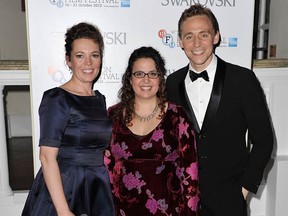 Actress Olivia Colman (L), director and screenwriter Sally El Hosaini (C), and actor Tom Hiddleston at the 56th BFI London Film Festival Awards on October 20, 2012 in London, England.  Sally El Hosaini won the Best British Newcomer Award for her feature film My Brother The Devil. (Gareth Cattermole/Getty Images for BFI)