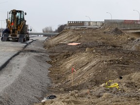 Construction continues on roads over and under closed overpasses on the north side of Highway 40 in Ste-Anne-de-Bellevue.