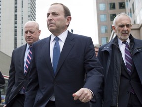 Money talks - and walks. NHL Commissioner Gary Bettman (centre) leaves the NHLPA offices with Assistant Commissioner Bill Daly (left) and NHL lawyer Bob Betterman following collective bargaining talks in Toronto on Thursday October 18, 2012. Negotiations are now continuing between the NHL and the NHLPA in New York City to end the current lockout . But even if they succeed, will fans forgive? THE CANADIAN PRESS/Chris Young