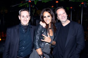 Guests at Veuve Clicquot's Yelloween party in Montreal included (L to R) Moet Hennessy Canada GM Stephane de Meurville; Claudia Barilà, wife of Guy Laliberté; and Marc Bolay, owner of L'Auberge Saint Gabriel. (All photos by Dominic Gouin)