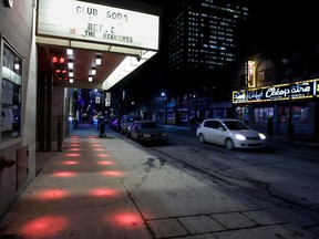 MONTREAL QUE: FEBRUARY 10 2010--The sidewalk outside Club Soda is lit up with red dots to indicate the entrance to a building in the Quartier des Spectacles, in Montreal, Wednesday February 10th 2010.
(THE GAZETTE/Allen McInnis)