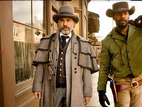 Christoph Waltz, left, and Jamie Foxx play bounty hunters in Quentin Tarantino's film Django Unchained. Photo from unchainedmovie.com