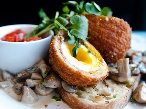 Poached Eggs, Rustic Bread, Mushrooms with Sage and Red Pepper Compote (image courtesy of Régine Café)
