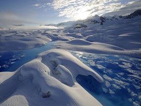 Meltwater on surface of Columbia Glacier, Columbia Bay, Alaska, June 20, 2008  (James Balog/Extreme Ice Survey)