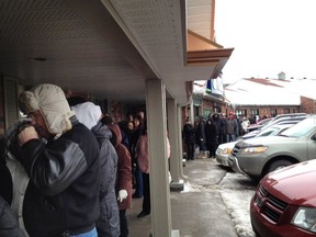 Hundreds lined up at St-Lazare clinic on Ste. Angelique on Feb. 6, 2012 to get a spot with a new doctor coming to town.