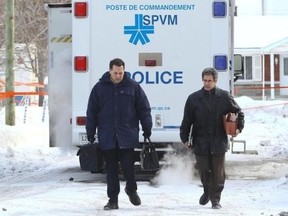 Police investigators on the scene at a house in Dorval the morning of Tuesday, January 22, 2013, where a 16-year-old boy was shot by his 12-year-old brother Monday.