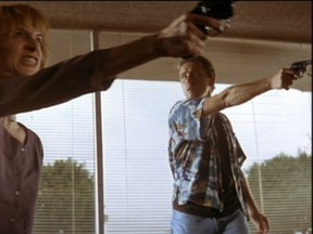Scene from Pulp Fiction: "Everybody, be cool. This is a robbery."
