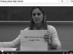 Lindsay Place HIgh School teacher Catherine Hogan as she appears in the video.