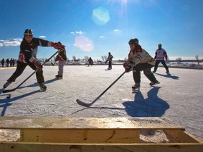 Pond hockey enthusiasts in action during 2012 tournament. (Dave Sidaway/GAZETTE FILES)