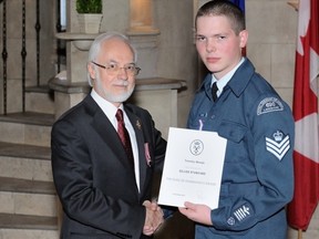 Timothy Woods, 18, was awarded the silver level of the Duke of Edinburgh’s Award by Quebec Lt.-Gov. Pierre Duchesne.