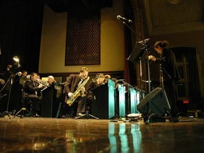 Adam O'Callaghan (standing) leads the musicians of Montreal's Ballroom Blitz Big Band.