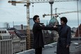 Spies Pyo (Ha Jeong-woo)  and Jung (Han Suk-kyu), have a rooftop standoff in the South Korean action thriller, The Berlin File. The film, directed by Ryoo Seung-wan, will open in Montreal on Friday, February 15, 2013, at the  Cineplex Odeon Forum Cinemas.