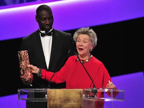 Emmanuelle Riva accepts  the Best Actress Cesar for her role in Amour, from Omar Sy, at the 37th Cesar Film Awards at Theatre du Chatelet on February 22, 2013 in Paris, France.  (Dominique Charriau/Getty Images)