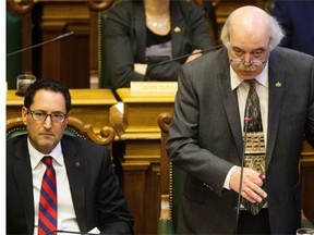 Montreal’s executive committee president Laurent Blanchard (right), flanked by Montreal Mayor Michael Applebaum.