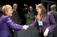 Happier days: Quebec Premier Pauline Marois, left, shakes hands with student leader Martine Desjardins prior to yesterday's opening of the education summit. By the time the day was out, Marois had made it clear that tuition will not be frozen but raised by three per cent. THE CANADIAN PRESS/Paul Chiasson