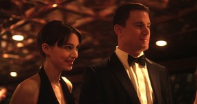 Emily (Rooney Mara) and husband Martin (Channing Tatum) at a party, in the Steven Soderbergh film Side Effects. They were living a golden life before he was sent to prison for insider trading. Martin has promised Emily that he will "get them back to where they were." Seville/EntertainmentOne.