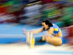 Ukraine's Hanna Melnychenko competes during the Women's Pentathlon long jump event at the European Indoor Championships in Gothenburg, Sweden, on March 1, 2013.  AFP PHOTO / ADRIAN DENNISADRIAN DENNIS/AFP/Getty Images