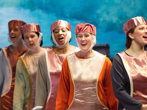 Christina Boyarchuk, Lindsay McLeod, Dawn Manhertz, Isabelle Lafrance and Sally Berdebes in a scene from the Gilbert and Sullivan play Princess Ida.