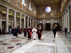 Jorge Mario Bergoglio arrives at his first private Mass as Pope Francis in the Basilica of Santa Maria Maggiore on March 14, 2013 in Rome, Italy. A day after thousands gathered in St Peter's Square to watch the announcement of the first ever Latin American Pontiff it has been announced that Pope Francis' inauguration mass will be held on March 19, 2013 in Vatican City. (Photo by Servizio Fotografico L'Osservatore Romano via Getty Images)