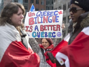 Bill 14, an attempt by the Parti Quebecois to toughen the provisions of the province's language laws, has sparked protests against the proposed legislation. But Quebec's Conseil superieur de la langue francaise says in a report released today that the protection of French in Quebec requires a hardline approach. THE CANADIAN PRESS/Graham Hughes.