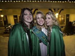 Meaghan Sherriffs (centre) queen and princesses Amanda Vincelette, left, and Samantha Foster outside the Willow on Sunday..