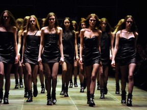 An army of black leather clad models at Hedi Slimane's Saint Laurent showing in Paris. PHOTOS GETTY IMAGES