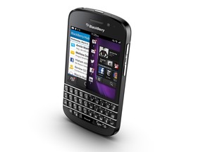 The BlackBerry Q10 smartphone is shown in a handout image. Rogers Communications says it will be the first Canadian carrier with the Q10, a new generation model with a physical keyboard.
Rogers didn’t provide an exact date for the Q10 to be available but said they’d be at Rogers retail and dealers across Canada in the coming weeks. Leaked reports have pegged the exact release date as April 30.
 CANADIAN PRESS/HO, BlackBerry
