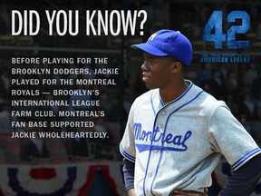 Chadwick Boseman as baseball player Jackier Robinson in the film 42. Warner Bros. photo from 42's Facebook page.