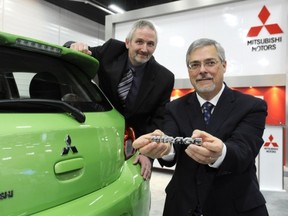 Mitsubishi’s Tony Laframboise officially names Canada’s newest subcompact! Rated an astonishing 4.4 L/100 km (64 mpg), the 2014 Mitsubishi Mirage goes on sale this fall. Courtesy of Mitsubishi.