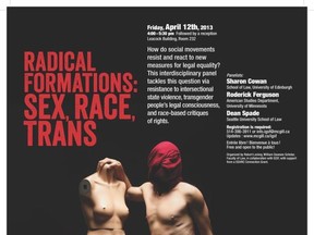 International McGill University conference puts transgender civil rights front and centre (The photo on the poster for the event is by Valerie Simmons / Courtesy Robert Leckey and McGill’s Institute for Gender, Sexuality, and Feminist Studies)
