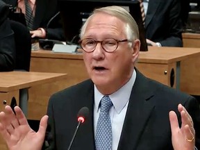 Gerald Tremblay, former mayor of Montreal testifies at the Charbonneau Commission Thursday. Tremblay spent much of his first day arguing that whenever he had proof of wrongdoing, he took action. (Charbonneau Commission via The Gazette)