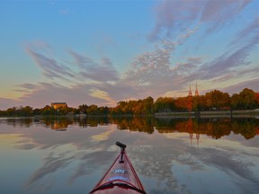 Kayaking on Riviere des Prairies near St. Genevieve Church