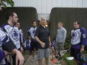 Ken Cave Ken Cave talks to members of his team during a break in the action against Sherbrooke at Dorval Arena  on Saturday, May 11.