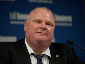 Toronto mayor Rob Ford speaks to the media in his office while addressing allegations that he smoked crack cocaine. Ford denied smoking the drug or having an addiction. (Tyler Anderson/National Post)