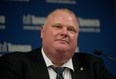 Toronto mayor Rob Ford speaks to the media in his office while addressing allegations that he smoked crack cocaine. Ford denied smoking the drug or having an addiction. (Tyler Anderson/National Post)