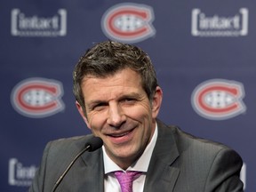 Montreal Canadiens general manager Marc Bergevin speaks to reporters today in Brossard, Que.The National Hockey League announced on Monday morning that Bergevin is a finalist for the NHL’s General Manager of the Year Award THE CANADIAN PRESS/Ryan Remiorz