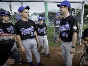 Jerrod Cannon speaks to his team before action at Northview Park in Pointe-Claire.