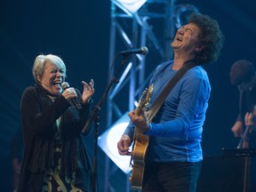 MONTREAL, QUE: JUNE 15, 2013 - Louise Forestier left, joins legendary Quebec singer-songwriter Robert Charlebois on stage to sing Lindberg at Place des Arts in Montreal  Montreal, Saturday, June 15, 2013. (Peter McCabe / THE GAZETTE) ORG XMIT: 47054