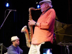Charles Lloyd (with Pianist Jason Moran in the background). Photo: Dorothy Darr.