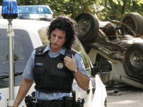 Constable Jessica Coletta on the scene of a recent accident in Pierrefonds-Roxboro.