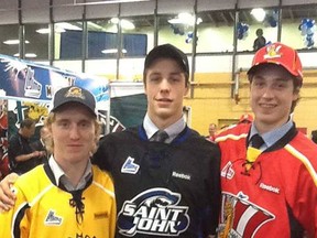 Trevor Butler (left), Samuel Dove-McFalls (centre) and Skylar Strumas (right) were drafted by a Q team last weekend.