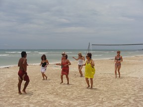 Enjoying activities on the beach.