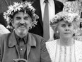 FARO ISLAND, SWEDEN - JULY 14:  Swedish film-making legend Ingmar Bergman (L) and his wife Ingrid celebrate Bergman's 70th birthday at their house on the Baltic Sea island of Faro, July 14, 1988.