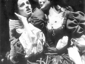 Luke Kirby (as Tattle) and Amy Rutherford (Mrs. Frail) in Love for Love at NTS 1999.