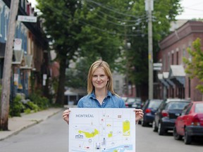 Bess Callard, owner of English Muffin design company, displays her whimsical map of Montreal. (Photo by Charles Nock)