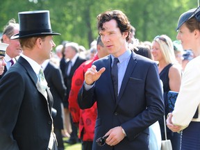 Actor Benedict Cumberbatch (C) speaks with the Prince Edward, Earl of Wessex (L) as they attend a Garden Party Queen Elizabeth is hosting at Buckingham Palace on June 6, 2013 in London, England. (Anthony Devlin - WPA Pool/Getty Images)
