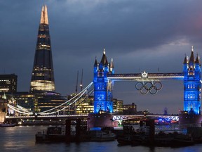 The Tower Bridge and the Shard in London on July 27, 2012, before the opening ceremony of the London 2012 Olympic Games.         (WILL OLIVER/AFP/GettyImages)
