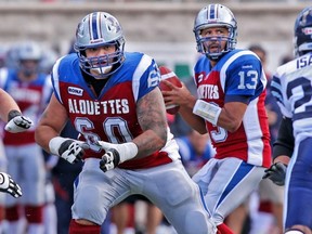 It doesn't appear guard Andrew Woodruff will be blocking for QB Anthony Calvillo this week.
John Mahoney/The Gazette