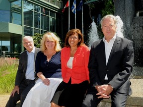 Left to right: Jean-François Cloutier, Kymberley Simonyik and Maja Vodanovic with Lachine borough Mayor Claude Dauphin.